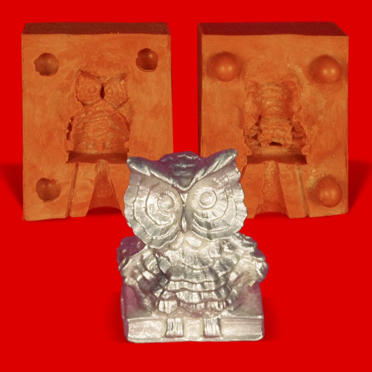 Zinngießform Eule mit Buch, ca. 50g Reinzinn