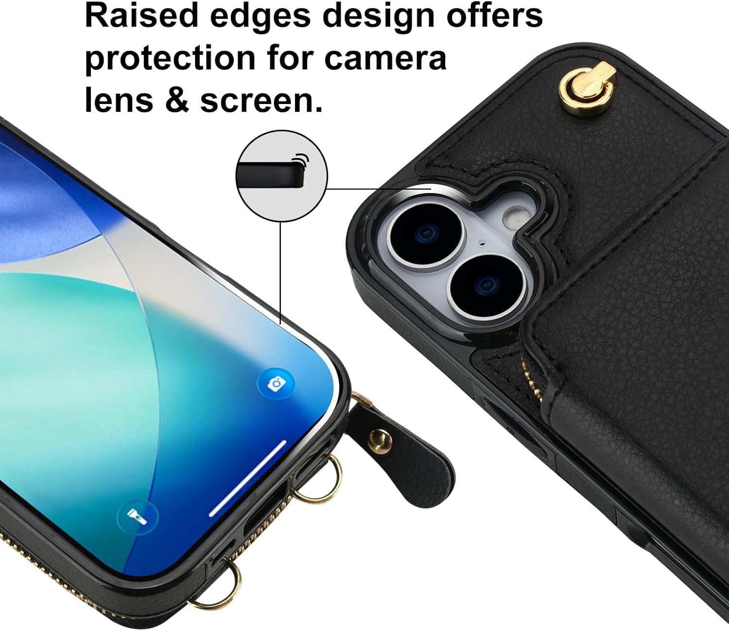 Bocasal Crossbody Wallet Case for iPhone 17, RFID Blocking Leather Purse Case with Card Holder, Protective Handbag Flip Cover with Zipper Wrist Strap Lanyard for Women 5G 6.3 Inch (Black) - Image 7