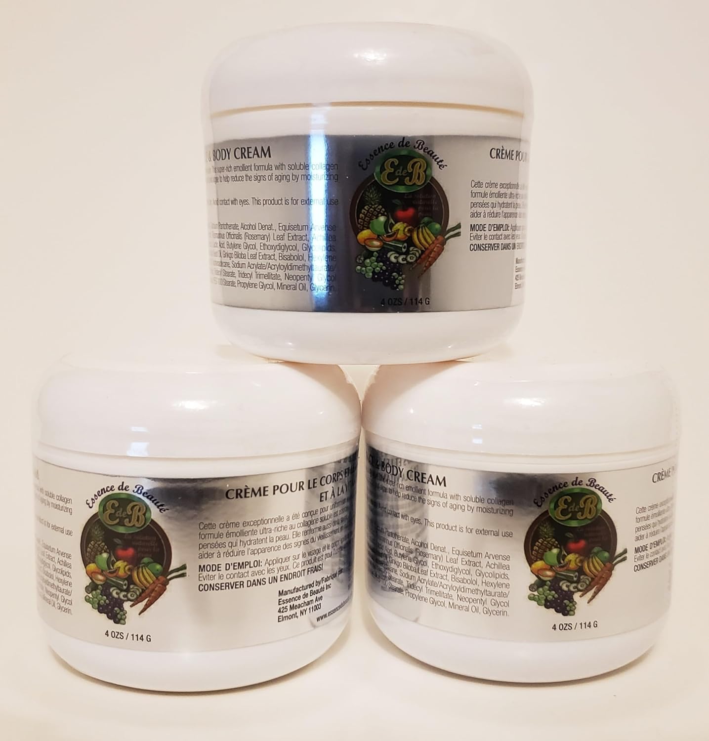 Essence de Beaute Vitamin E Collagen Moisturizing Cream 4oz (Pack of 3) - Body Moisturizer for Adult Women