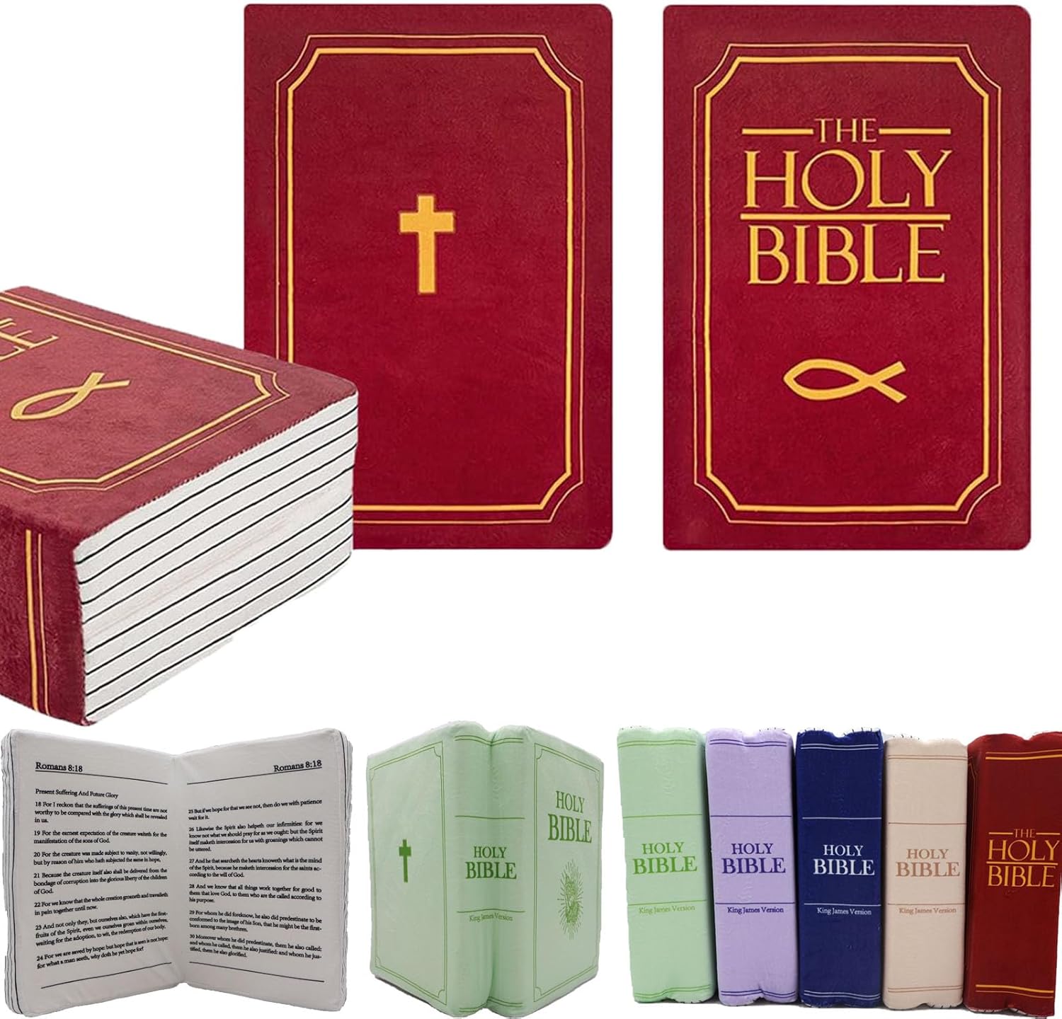 Bible Pillow Book Plush That Opens, Cozy Faith Holy Bible Pillow, Home Book Shape Bible Verse Pillows for People (Red)