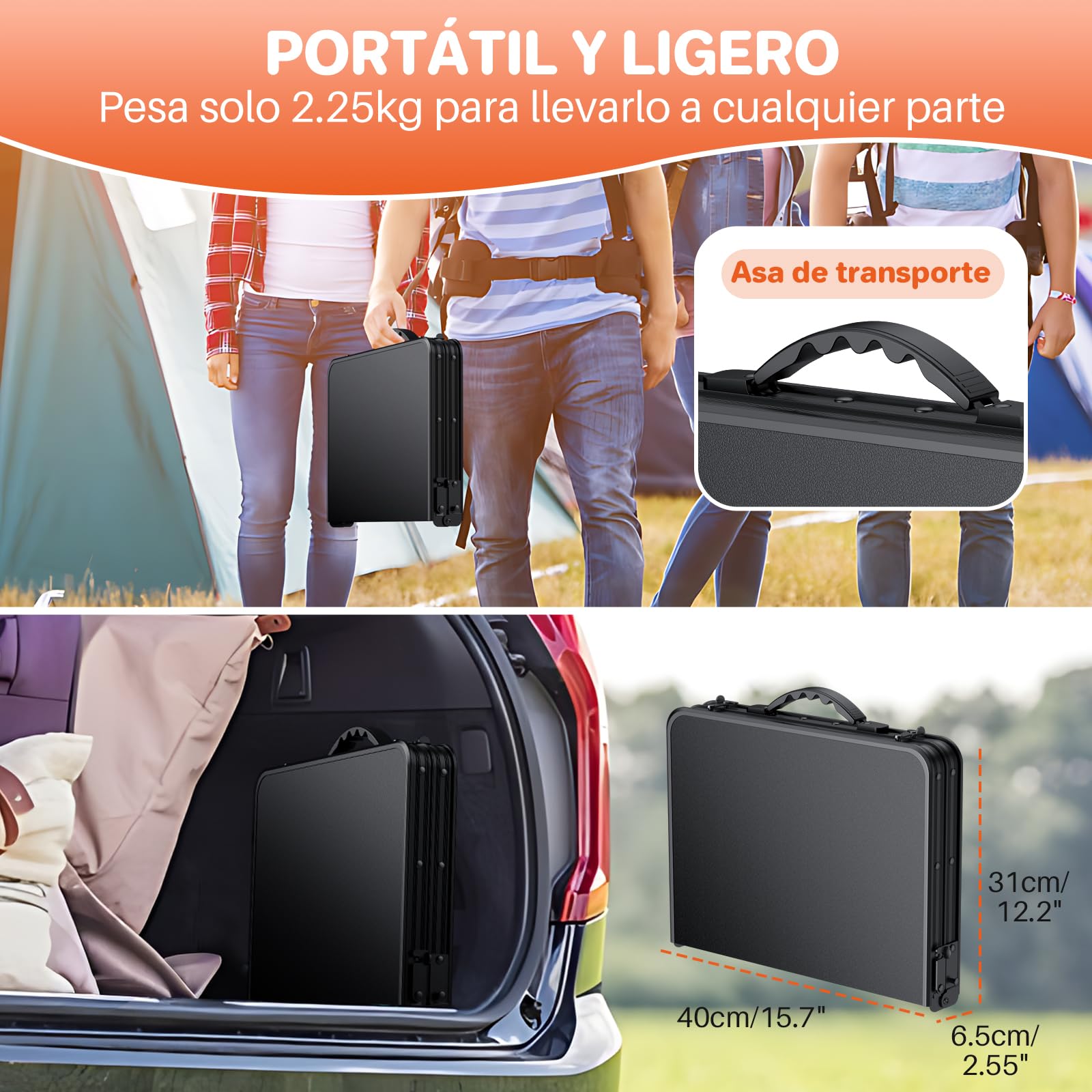 FUNYKICH Mesa Plegable Plástico 58x40cm 3 Alturas Ajustables (26/48/70 cm) | Mesa Plegable Camping Portátil, Más Impermeable,Superficie de Mesa Plana, para Picnic Camping Pesca Barbacoa