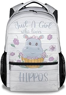 CUSPCOD Hippo Backpack for Girls Boys, 16 Inch Backpacks for School, Cute, Adjustable Straps, Durable, Lightweight, Large Capacity Bookbag for Kids
