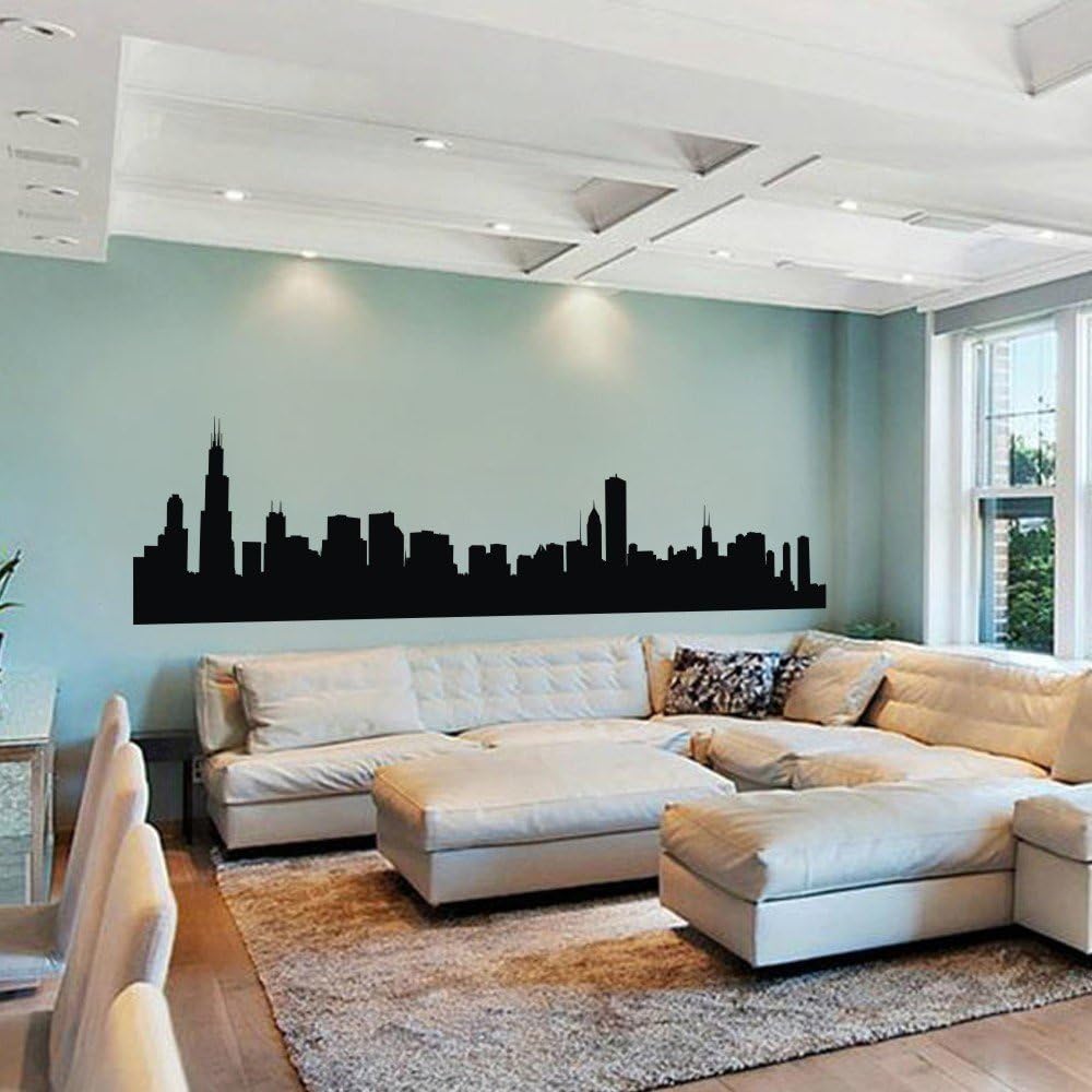 Vinyl Chicago Wall Decal Chicago City Wall Decor Chicago Skyline Wall Sticker Wall Mural Wall Graphic Living Room Wall Decor Black