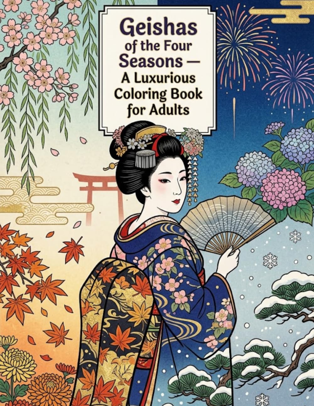 Geishas of the Four Seasons — A Luxurious Coloring Book for Adults: Japanese Art/Stress Relief/Mindfulness/Geisha/Four seasons