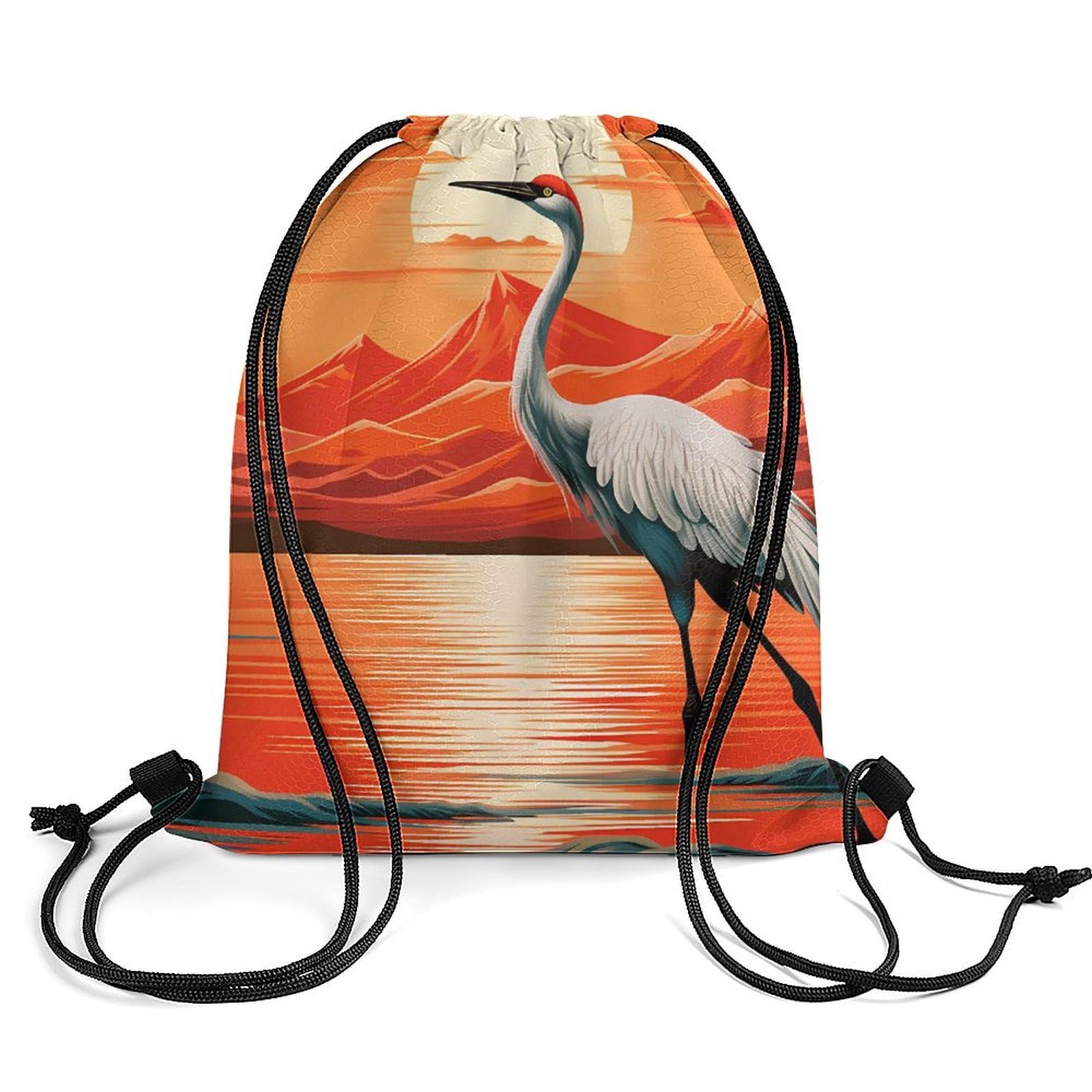Japanese Crane Drawstring Backpack Durable Sport Gym Bags Daypack for Men Women 35 * 42cm