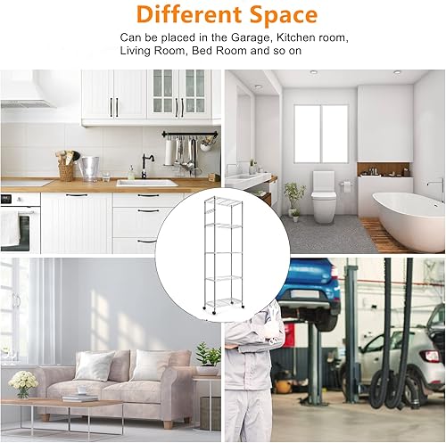 Miniatura 6 de Devo Estante de almacenamiento de metal con ruedas estante de pie de acero inoxidable para cocina cuarto de servicio 24 x 14 x 71 pulgadas plateado