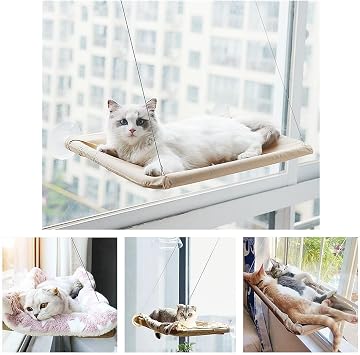 Cat Purrfect Perch, 2023 New Cat Bed Window, Cat Window Hammock Window Perch, Safety Cat Shelves Space Saving Window Mounted Cat Seat for Window Perch for Large Indoor Cats F-Khaki