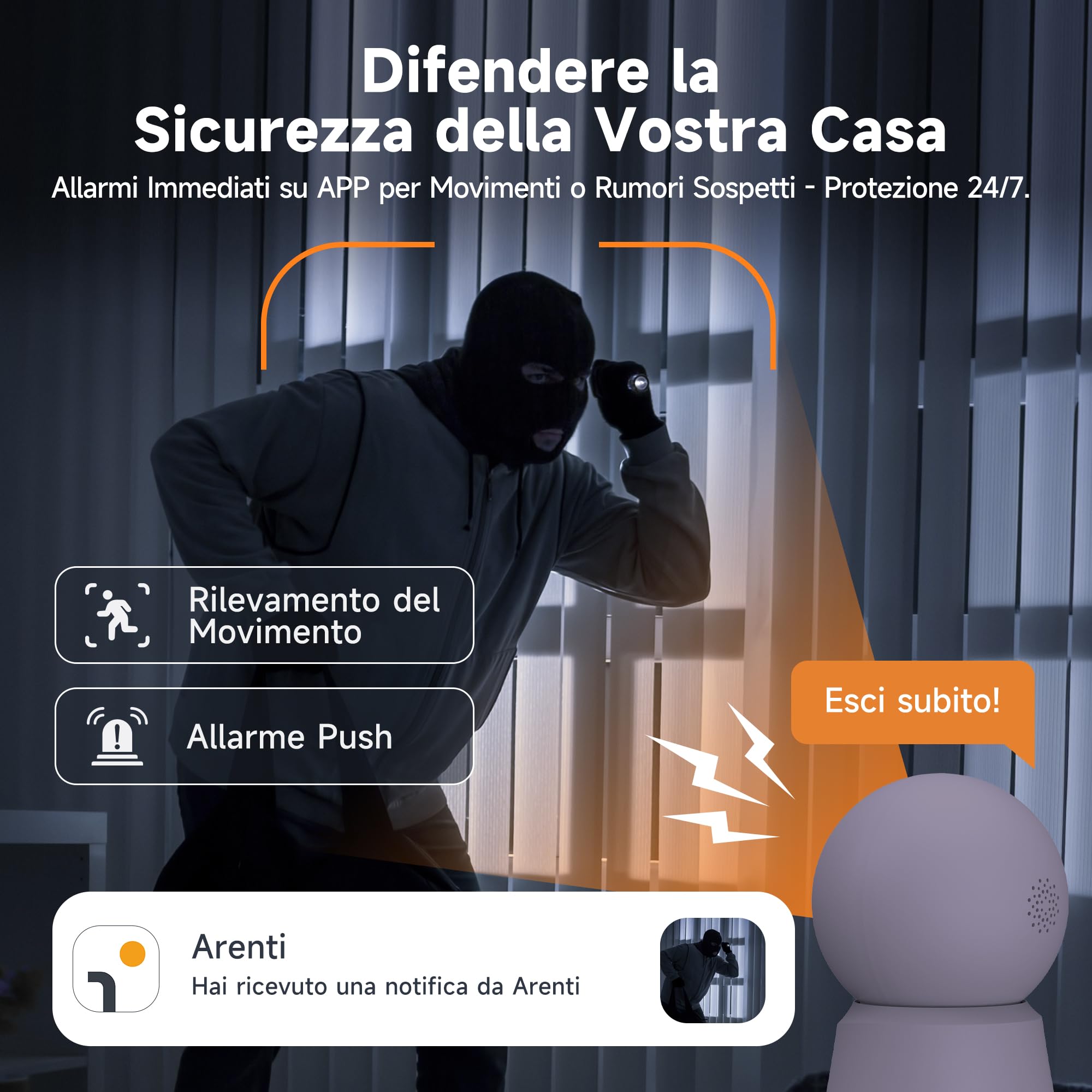 LAXIHUB Telecamera Wi-Fi Interno 2K 3MP, PTZ 355° Telecamera Sorveglianza Interno, Telecamera Cani con Visione Notturna, Rilevamento di Umano/Movimento, Audio Bidirezionale, Compatibile con Alexa