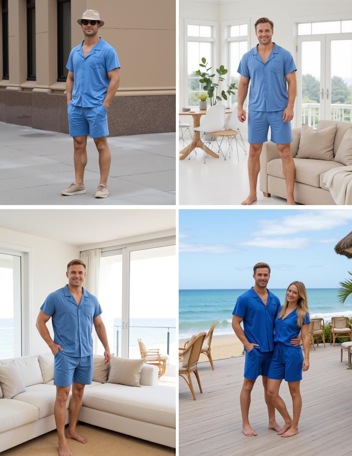 Marvmys Men Pajama Set Cotton Sleepwear Short Sleeve Button Down Pajamas Loungewear 2 Piece Pj Set with Pockets S-2XL - Image 4