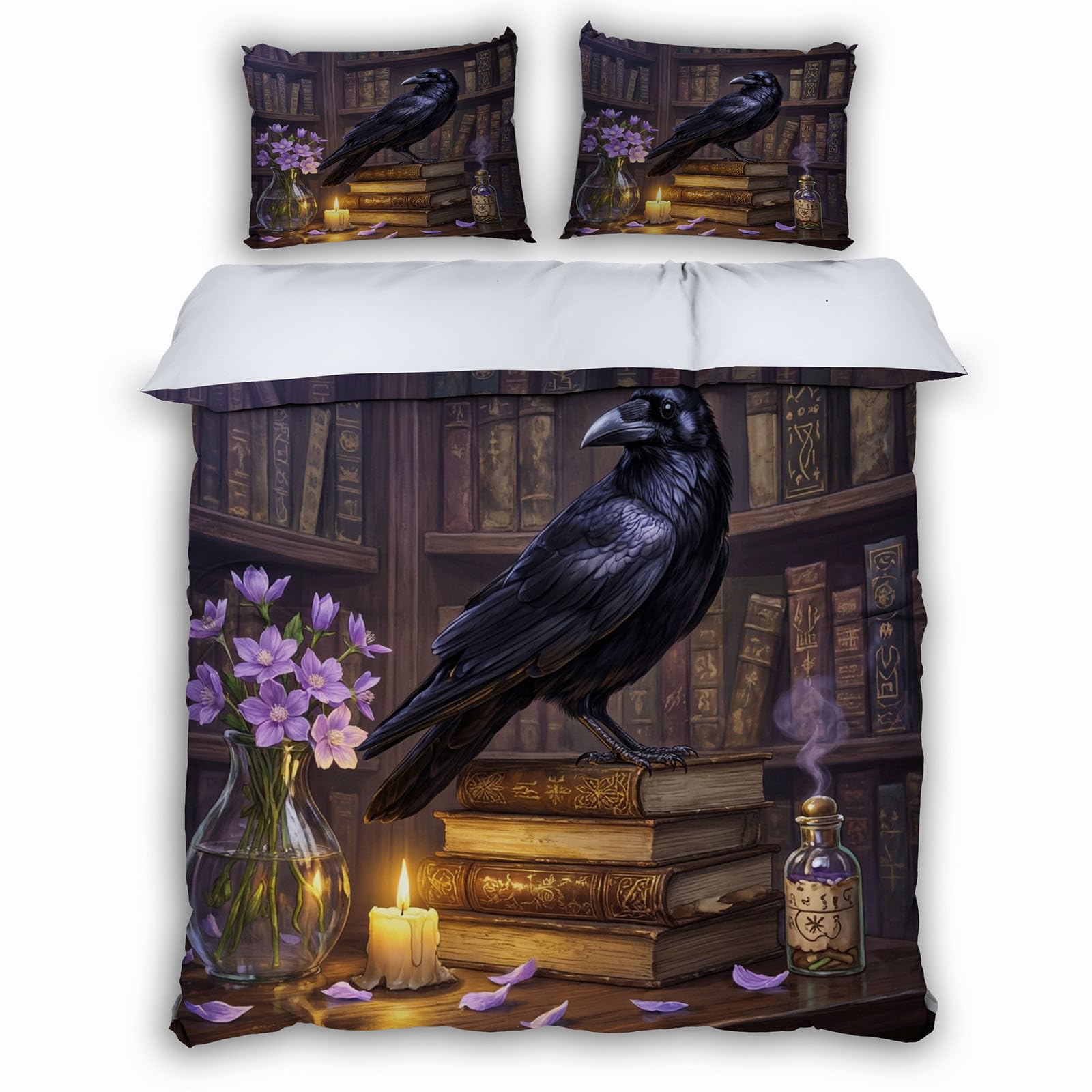 Parure de lit Corbeau 220x240 Douce et Facile à Enfiler avec Zip