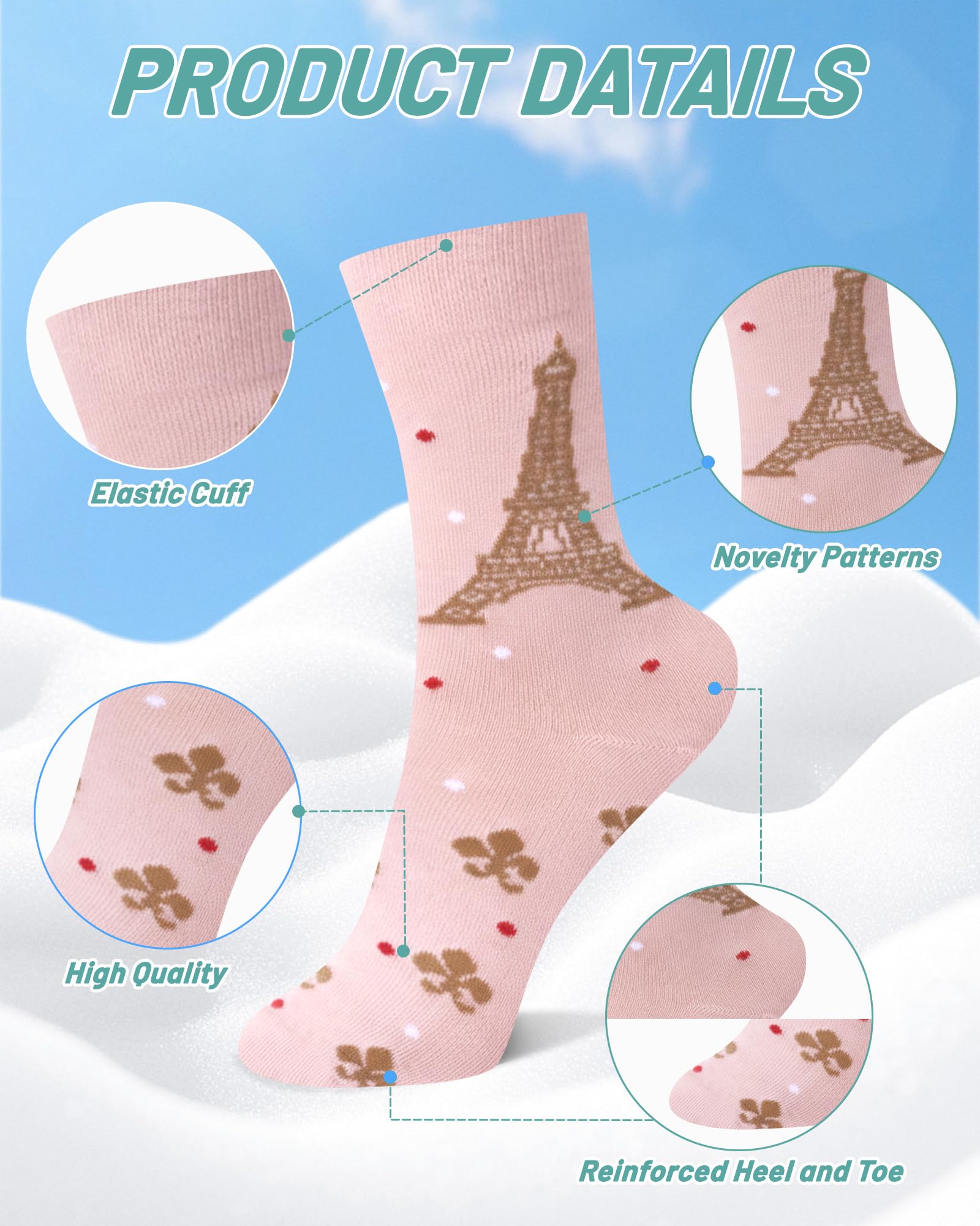 Liitrsh 6 Pairs Funny French Socks for Women Girls Novelty French Language Bonjour Socks Paris Travel Gift for Graduation Traveler France Lover