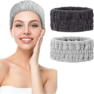 2 Pcs Spa Headband for Washing Face Wash Headband Makeup Headband For Washing Face Skincare Headbands for Women Hair Band for Washing Face Facial Headband and Spa Wrap Towel Spa Stuff (Black , Grey)