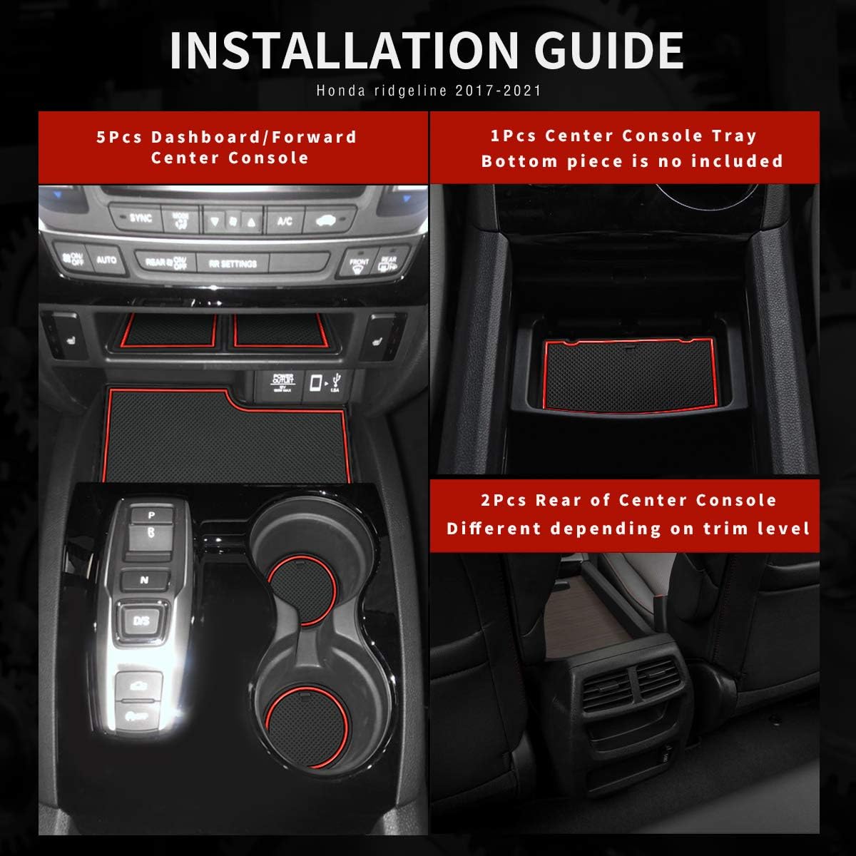 Auovo 26pcs Anti-dust Mats for Honda Ridgeline Accessories 2017 2018 2019 2020 2021 2022 2023 Car Cup Holder Inserts,Center Console Liner,Door Pocket Liner Mat Premium Custom Interior (Red)