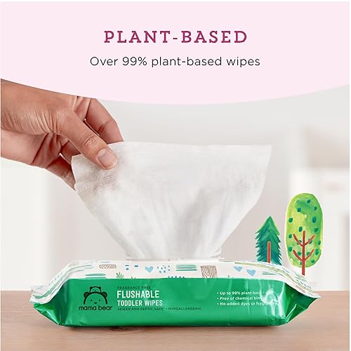 Miniatura 4 de Marca Amazon – Mama Bear - Toallitas de inodoro para niños pequeños, sin fragancia, hipoalergénicas a base de plantas, 336 unidades, 8 paquetes de 42