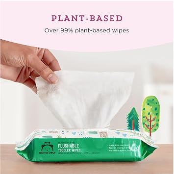 Amazon Brand - Mama Bear Flushable Toddler Toilet Wipes, Unscented, Formulated without Fragrance, Hypoallergenic, Septic Safe, 336 Count, 8 Packs of 43