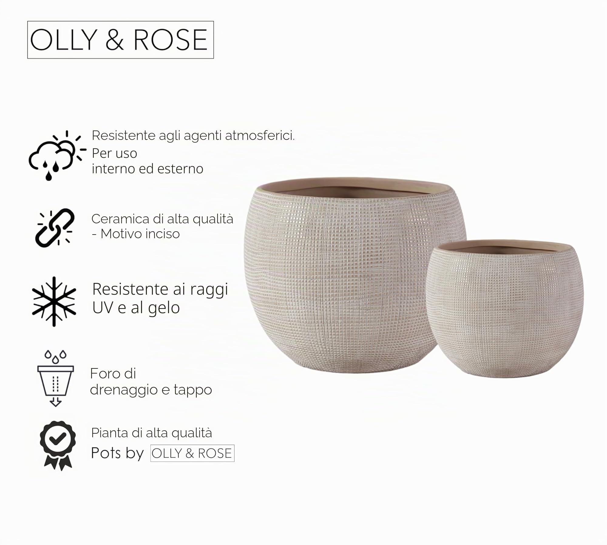 Olly & Rose Vasi per Piante in Ceramica Barcellona Beige Set 2 17cm e 13cm di Diametro Vasi per Piante Medi per Esterno e Interno - Vasi Beige - Vasi da Fiori