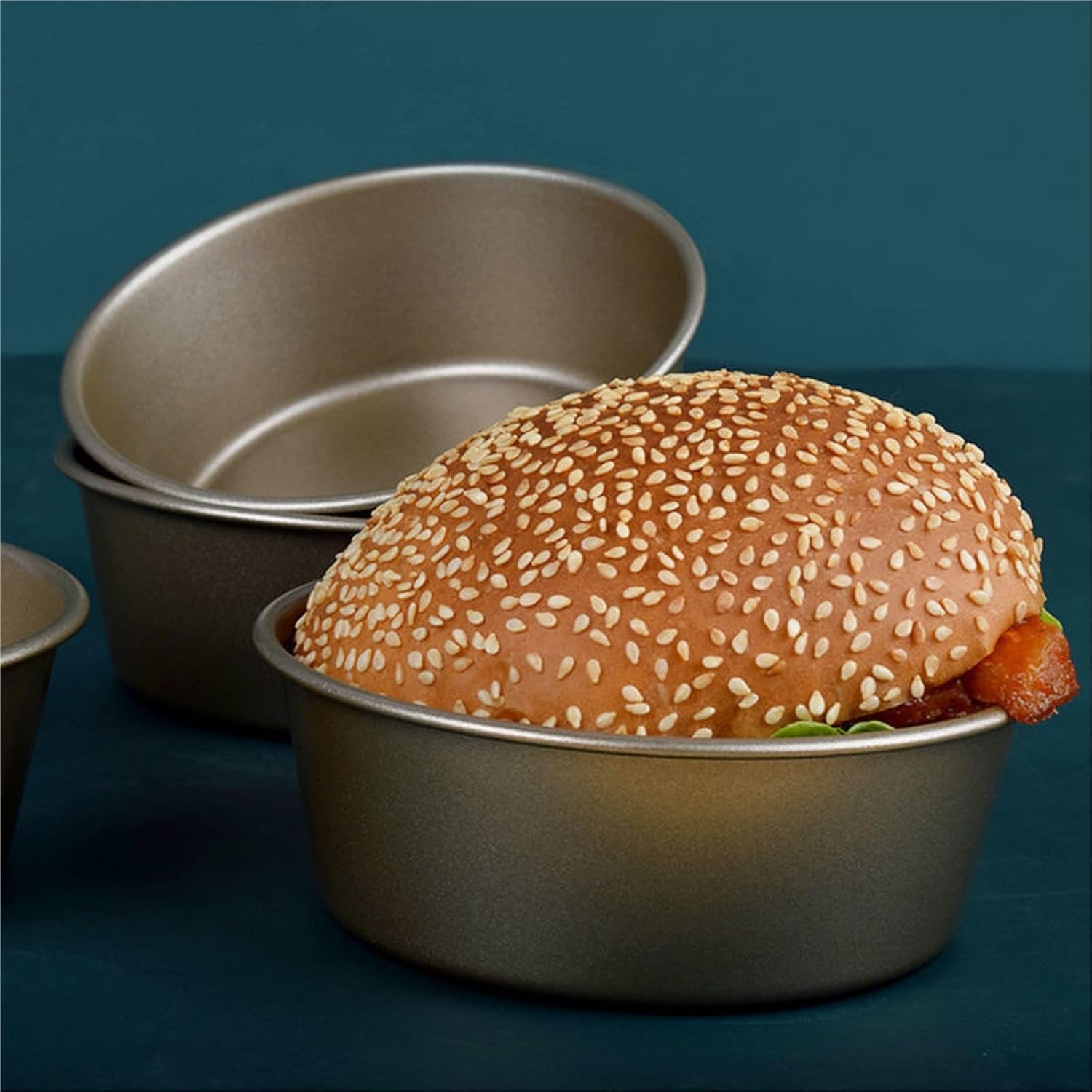 TOWINE Baking Molds Cake Mold Burger Mold Non-Stick Round Small Baking Tool Household Oven Baking Bread Mold Molds for Cupcake Chocolate Candy Decoration