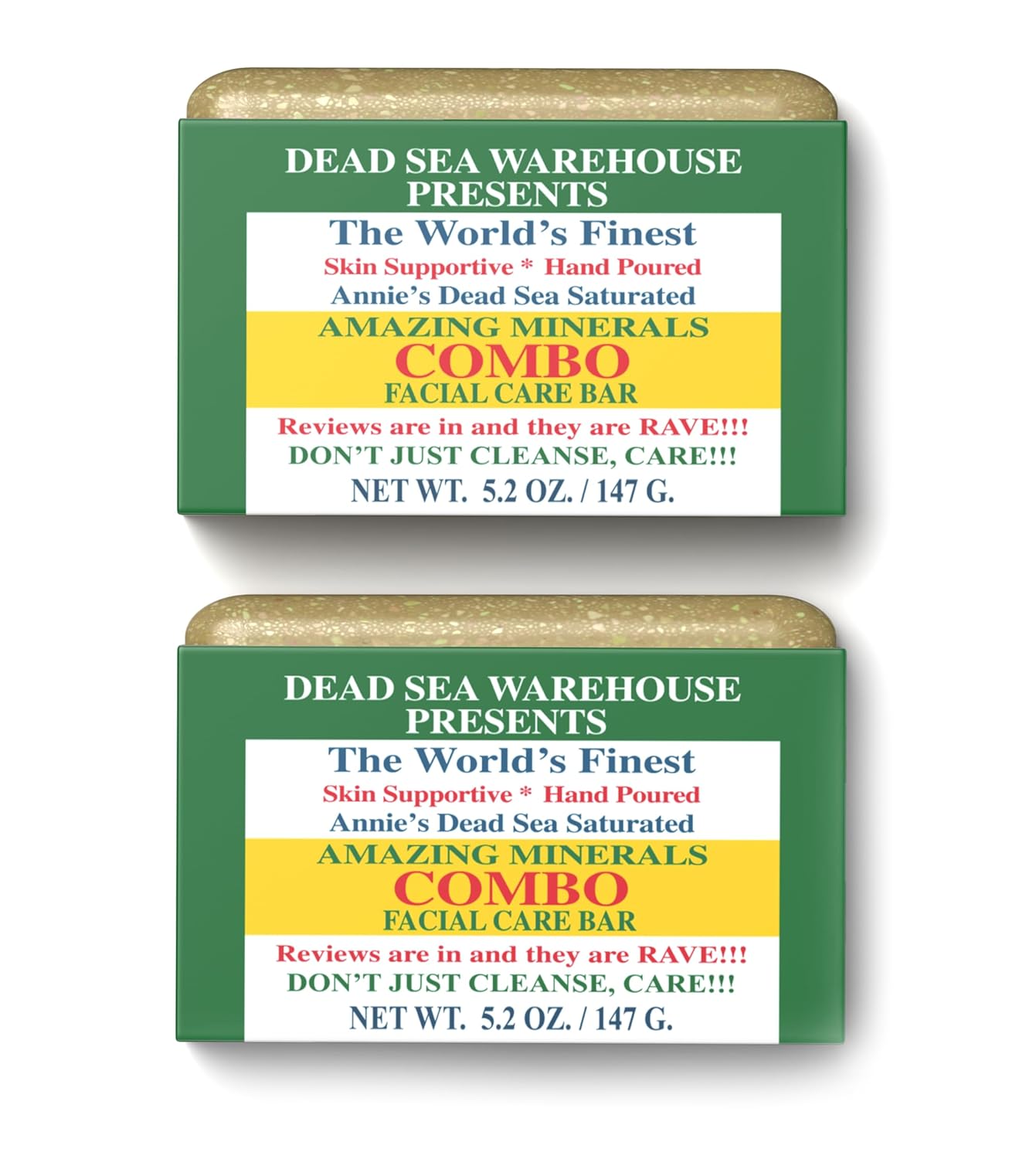 Dead Sea Warehouse - Dead Sea COMBO Facial Care Bar - Face Soap for Women and Men - Clarifying Dead Sea Mud & Salt Soap for Combination Skin, Handmade & Unscented, 5.2 Ounce 2-Pack