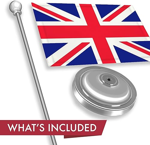 Miniatura 2 de G128 Juego de banderas de escritorio de lujo del Reino Unido del Reino Unido, 8.5 x 5.5 pulgadas, poliéster 300D impreso, con cúpula y base