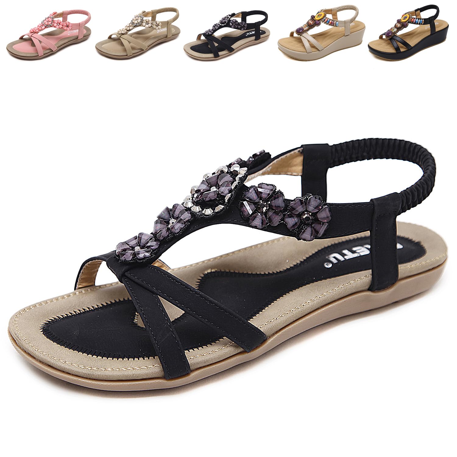 QJJQ Sandali Donna Estive Eleganti Infradito Comodi Strass Bohemia Flip Flop Spiaggia Piatti Scarpe