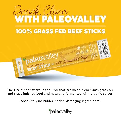 Miniatura 3 de Paleovalley Palitos de carne 100 % alimentados con pasto  Snack orgánico paleo y keto con probióticos naturales  10 palitos de carne de res  Sabor