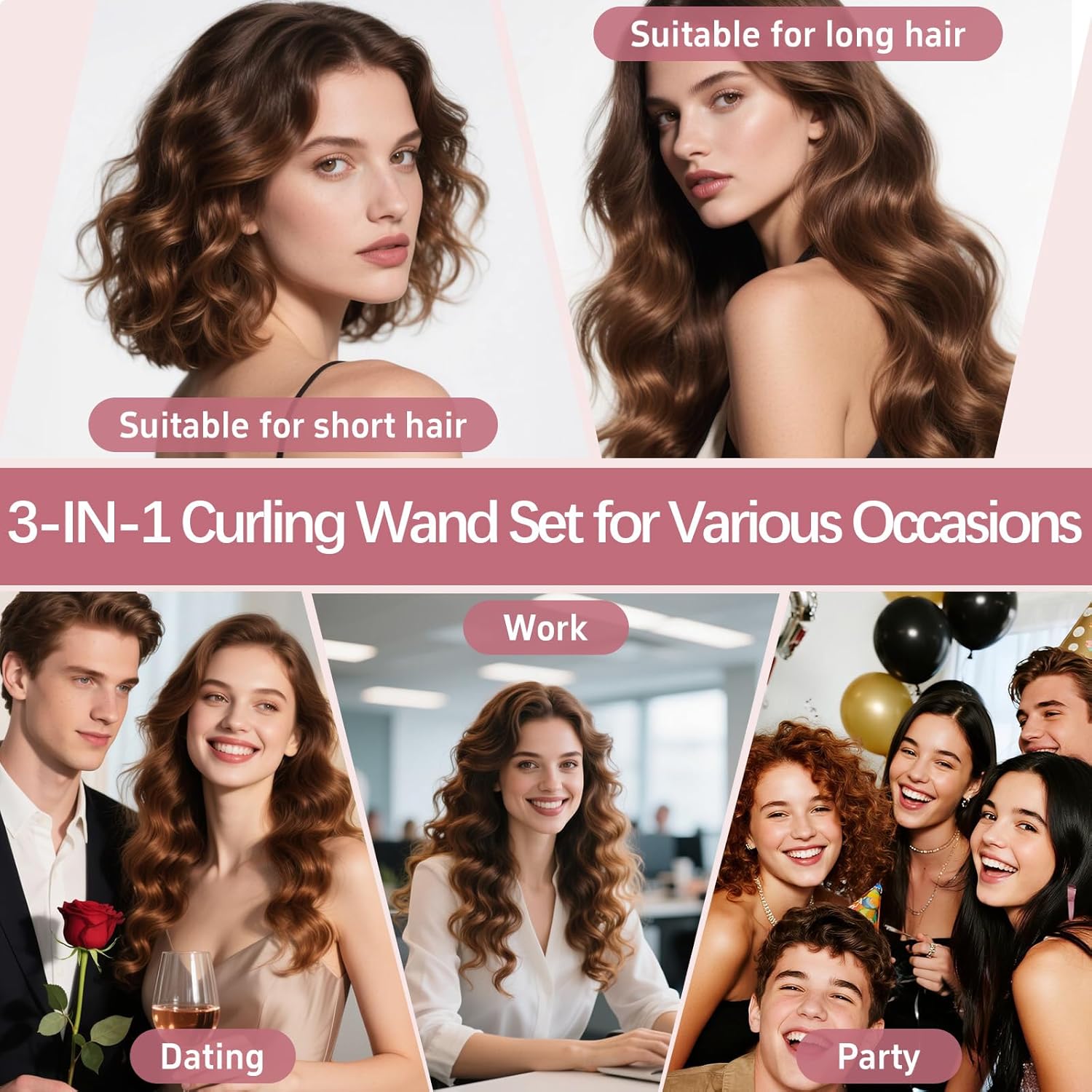 Wand Curling Iron Set, 3 in 1 Curling Iron with Interchangeable Barrels (0.35", 1", 1.25") for Versatile Curls, Fast Heating Curling Wand Hair Waver, Crimper Hair Tool Ideal for Gifts - Image 7