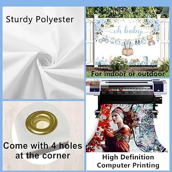 Sensfun Cute Clothes Baby Shower Backdrop for Boys Oh Baby Newborn Blue Floral Eucalyptus Leaves Adventure Baby Shower Party Decorations Banner Supplies Photo Booth Studio Props 7x5ft