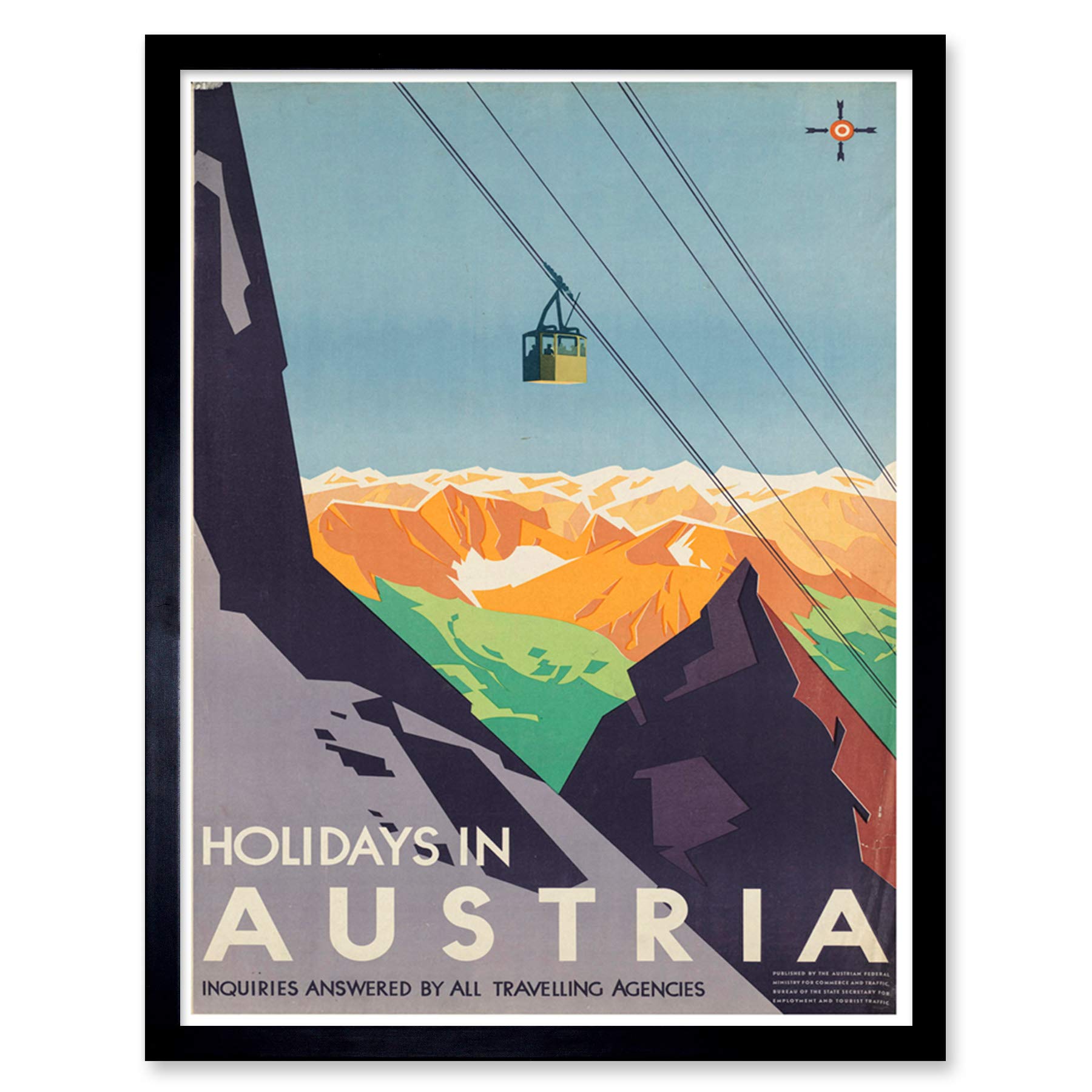 Wee Blue Coo Austria Travel Ski Lift Alpine Art Print Framed Poster Wall Decor 12x16 inch