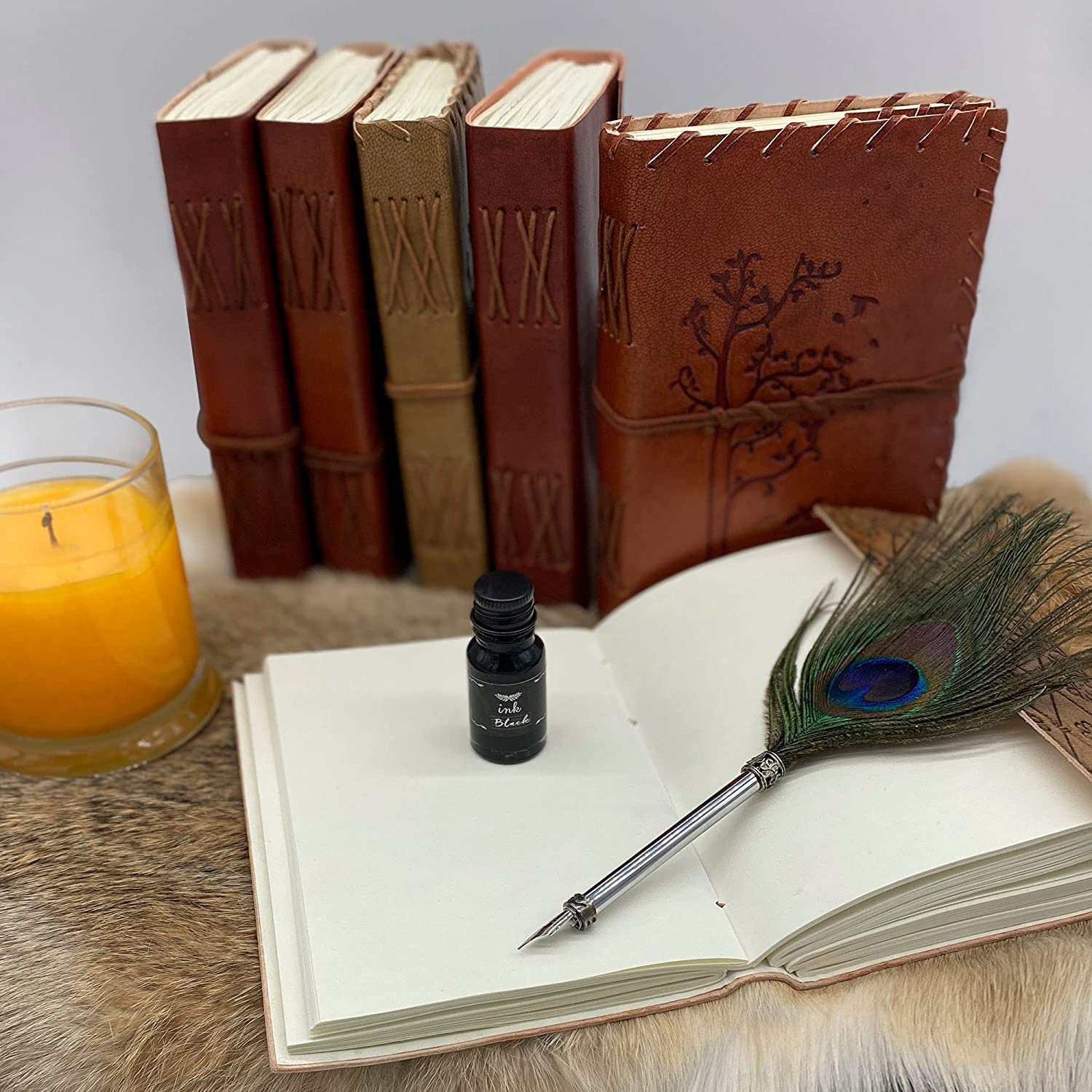 URBAN BOX Peacock Feather Pen Set Antique Calligraphy Writing Quill Ink Dip Pen with Ink Bottle 0.5 MM Fine Stainless Steel Nib- Perfect for Calligraphy Art, Lettering, and More 4
