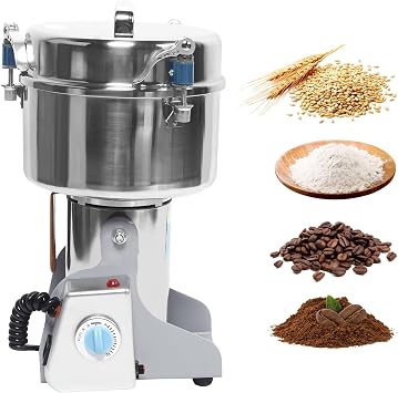 Grain Mill Grinder, Electric Grain Mill, 2500g Commercial Electric Grain Mill Grinder Spice Grinder Flour Mill, Stainless Steel Pulverizer Grinding Machine for Nut Wheat Corn