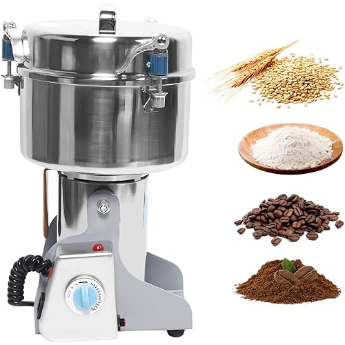 Grain Mill Grinder, Electric Grain Mill, 2500g Commercial Electric Grain Mill Grinder Spice Grinder Flour Mill, Stainless Steel Powder Pulverizer Grinding Machine for Nut Wheat Corn