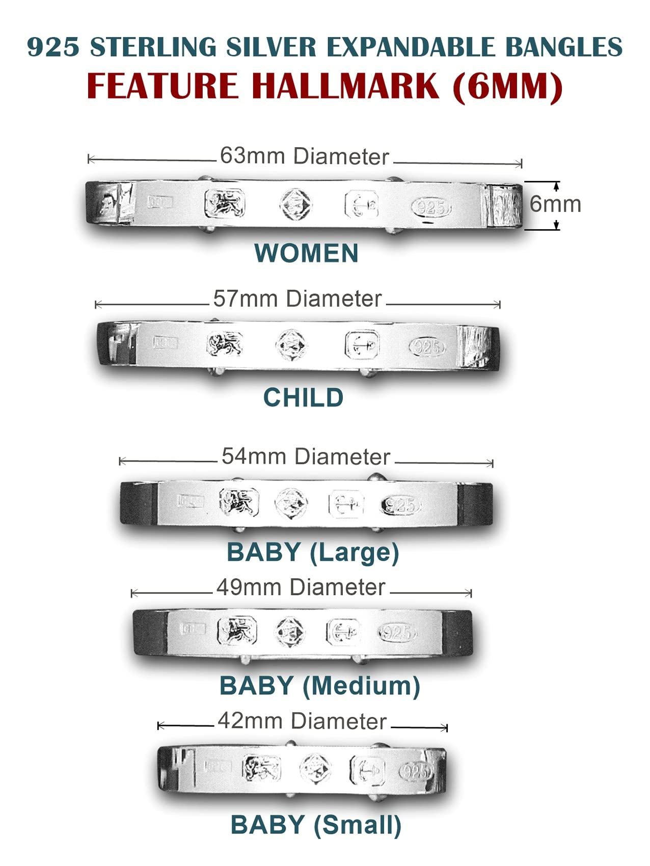 6 mm di larghezza caratteristica Hallmark espansioneespandibile Baby – Bracciale rigido in argento Sterling 925 – disponibile in 5 misure – Scatola regalo in omaggiosacchetto regalo, Argento,