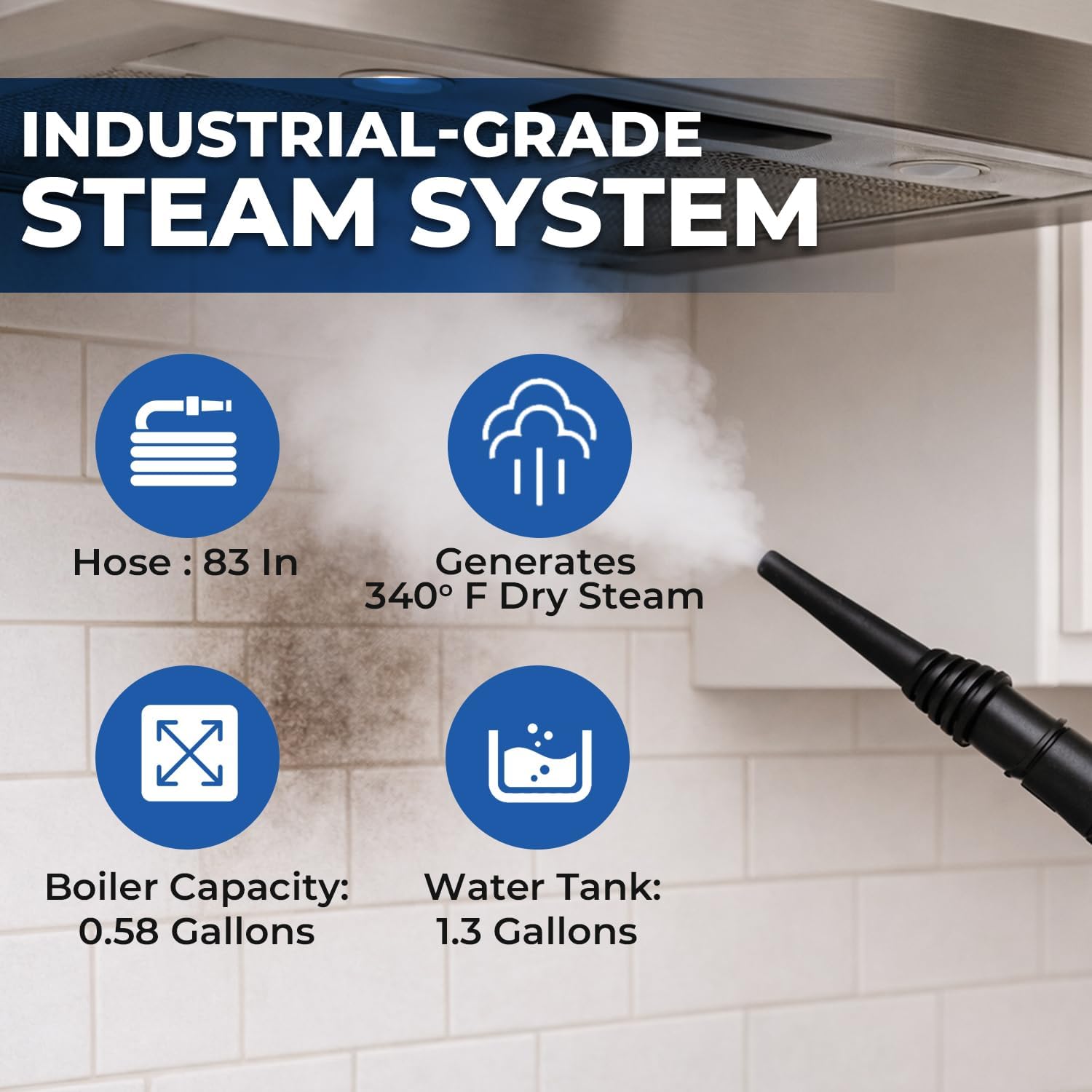 Goodway Portable Dry Steam Cleaner 1650W, Commercial Steam Cleaner with Stainless Steel Boiler,1.3-gallon (5 liters) water tank, 105 PSI, 340°F Steam, Continuous Fill, GVC-1250-R