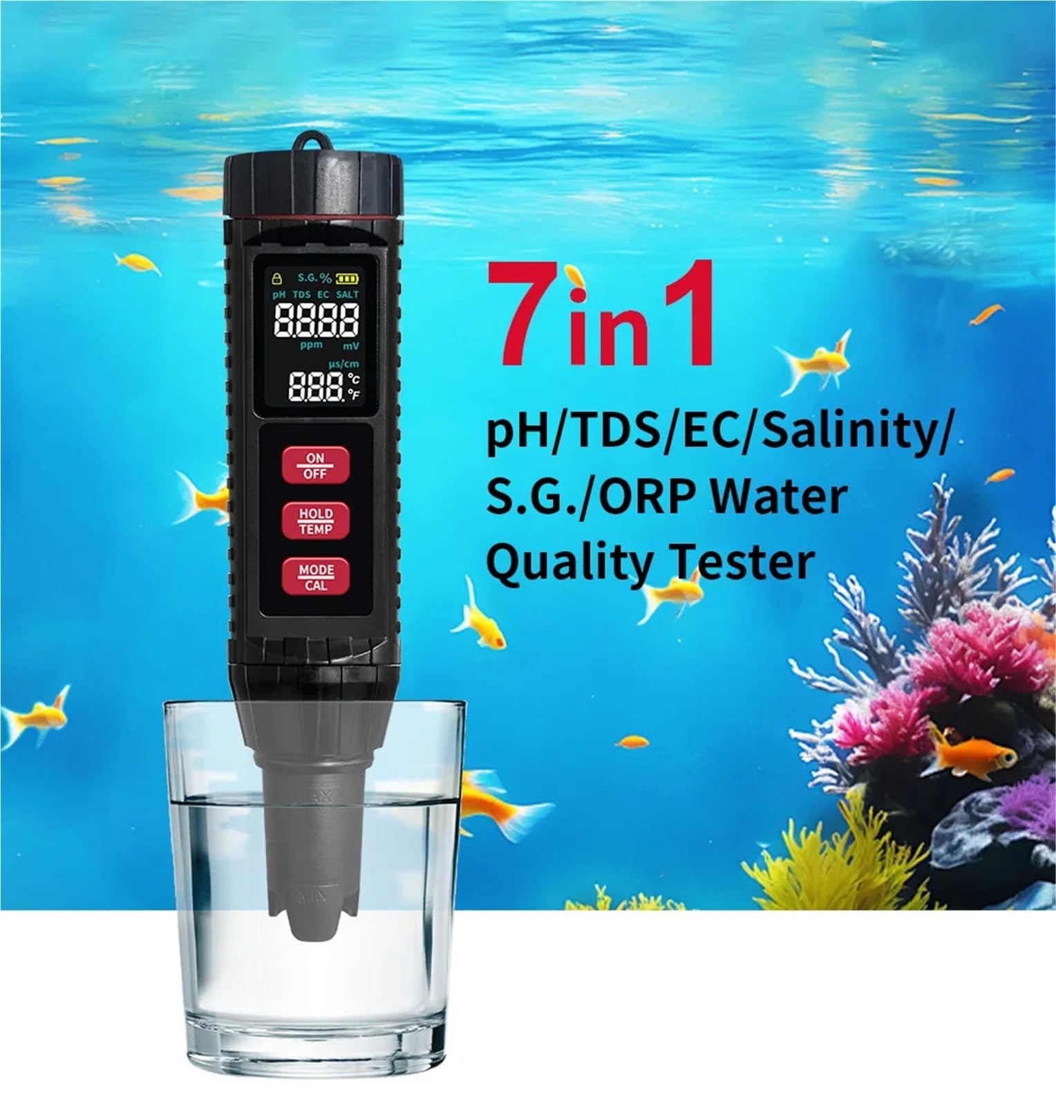 Tester Digitale Multifunzionale della qualità Acqua PH TDS EC ORP Salinità SG Temp for Acquario Piscina Acquario Monitor Precisione Portatile