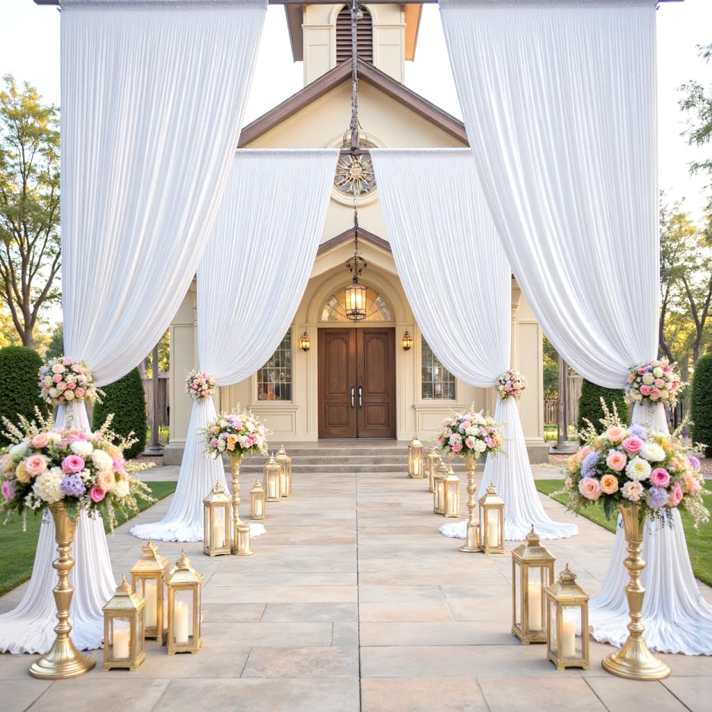gogoparti 10x15 ft White Backdrop Curtain for Weddings & Parties - 2-Panel Wrinkle-Free Polyester Drape, 15 FT Long for Birthday, Baby Shower, Halloween Photography Background image 2