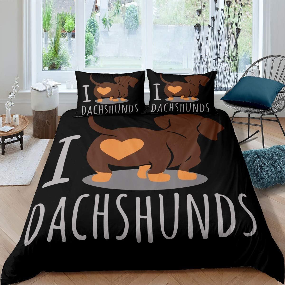 Housse de couette 220x240 imprimé chien zippée pour un lit double sans plis