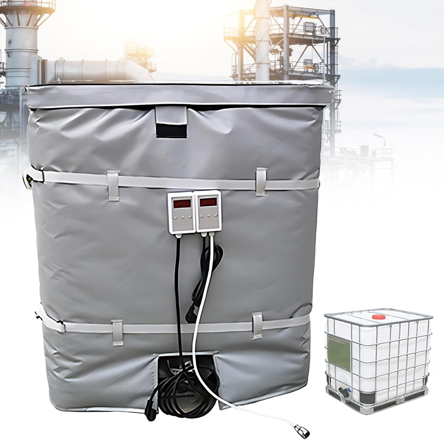 Professional 275-Gallon IBC Tote Heating Blanket – 4000W Fast Heating Electric Heater Jacket – Full Coverage Thermal Blanket with Optional Adjustable Thermostat for Industrial Oil Drum Storage