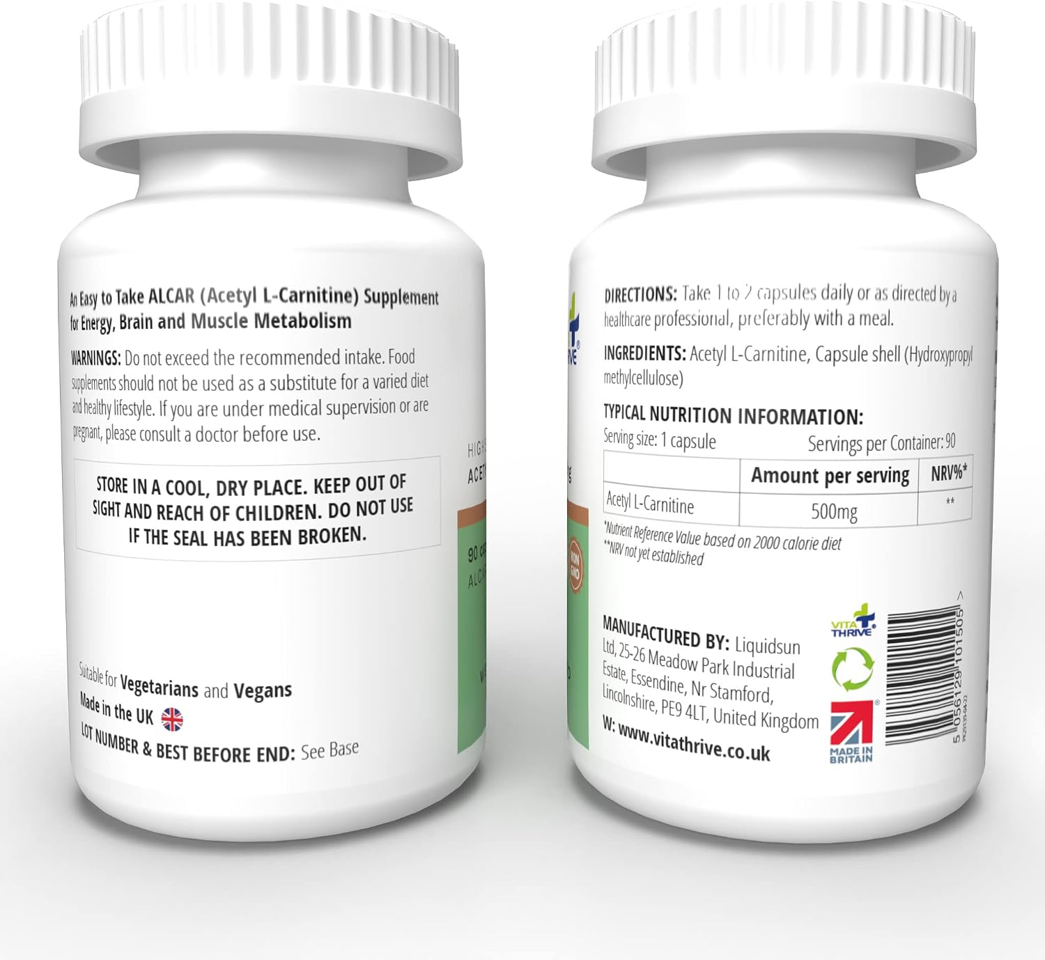 VitaThrive® Acetyl L Carnitine 500mg - 90 Capsules, White, 90 count (Pack of 1) - Image 3