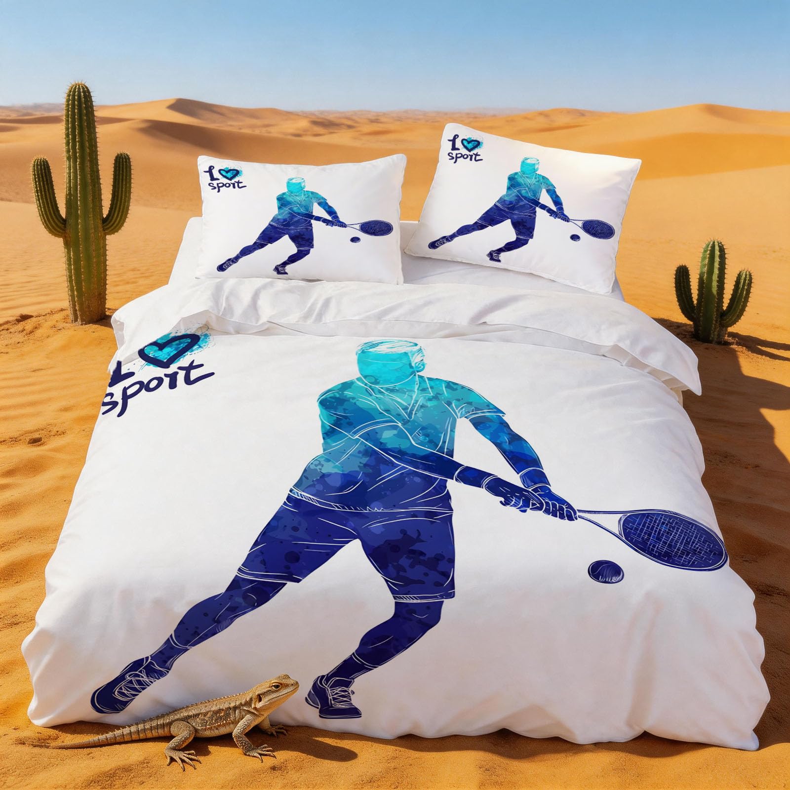 Housse de Couette 140x200 Tennis avec Taie d'Oreiller en Microfibre