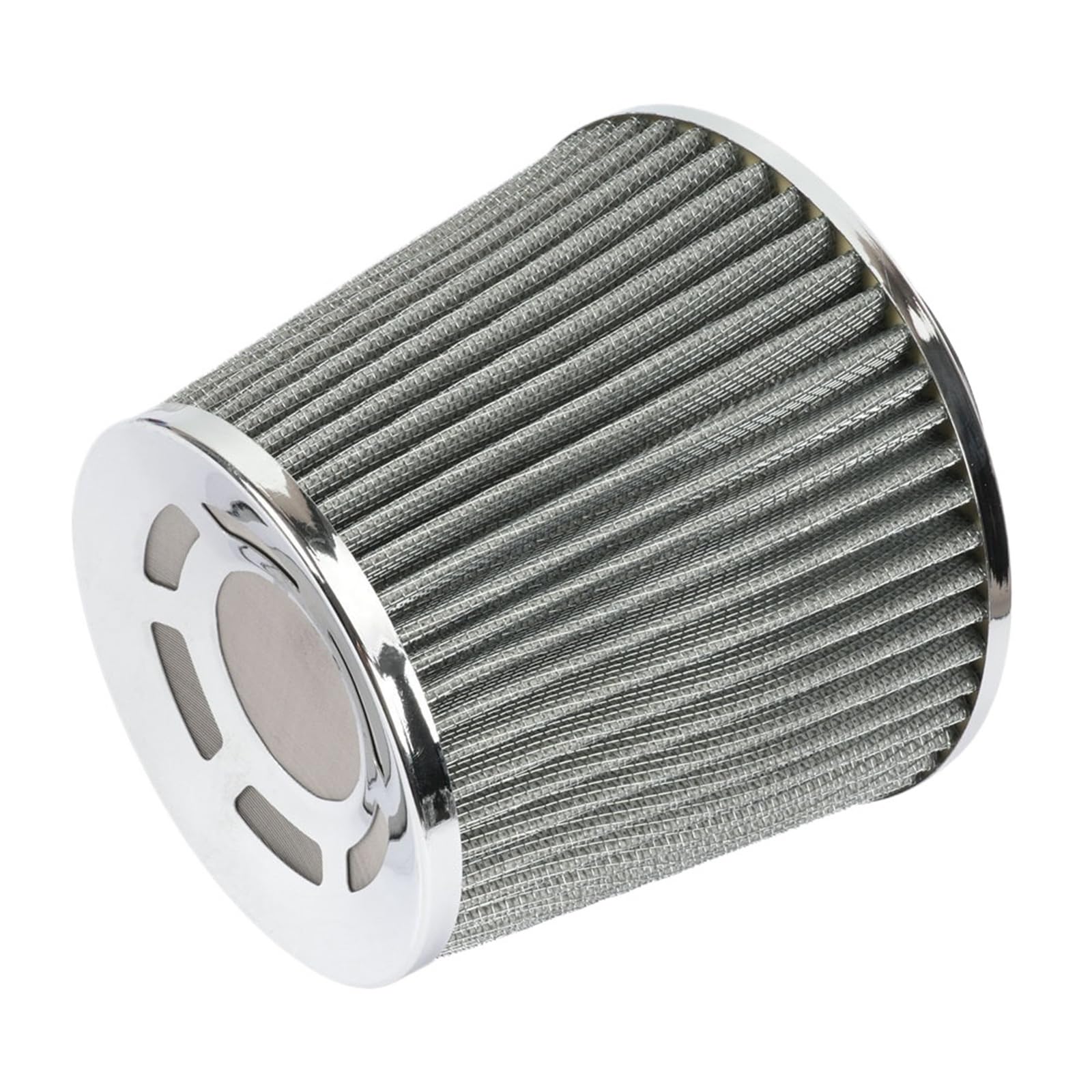 Filtr powietrza samochodu Zestaw dolotowy filtra wentylacyjnego o wysokim przepływie Siatka stożkowa Osłona silnika Wymiana Uniwersalne 76MM 3-calowe filtry powietrza samochodowego(Silver)