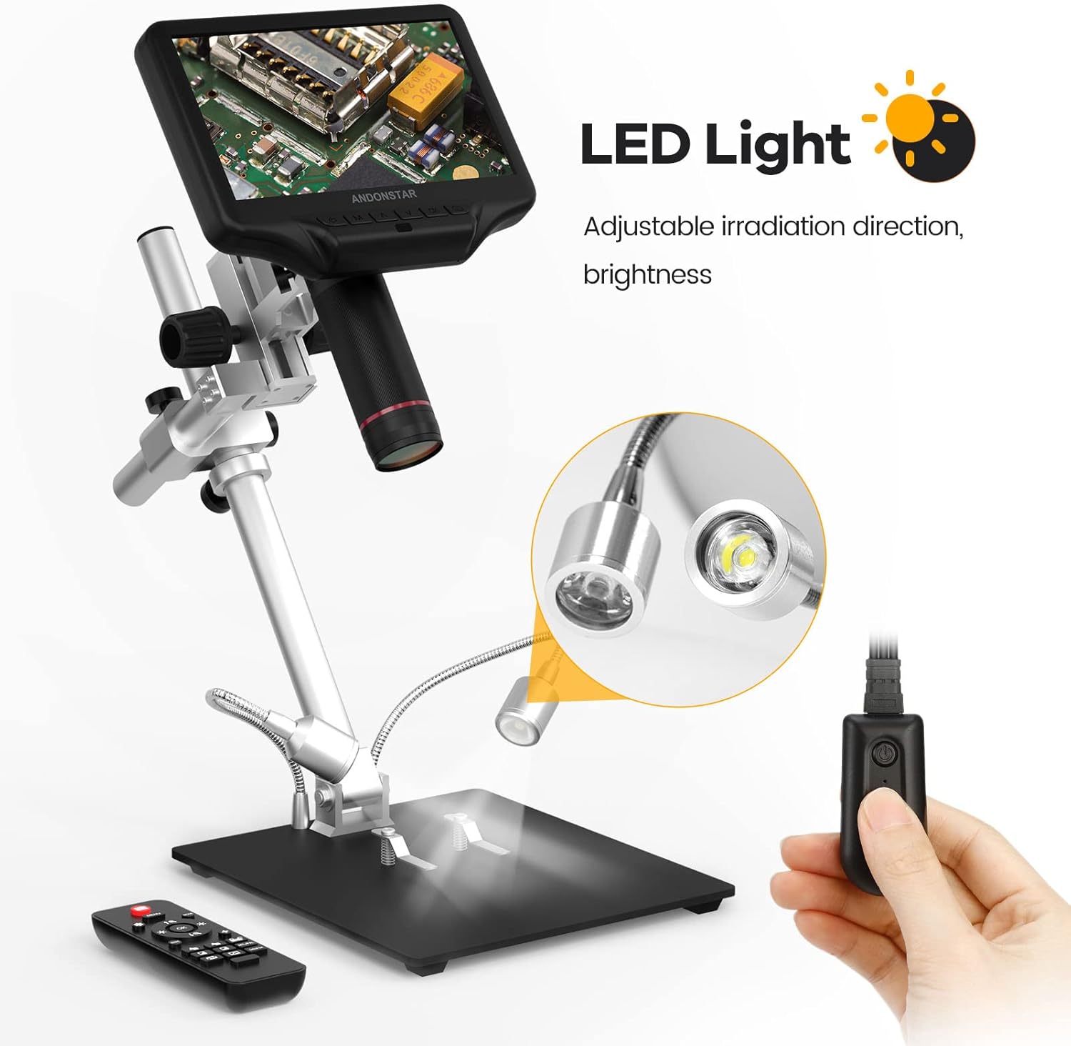 Close-up of the adjustable LED lights on the microscope base