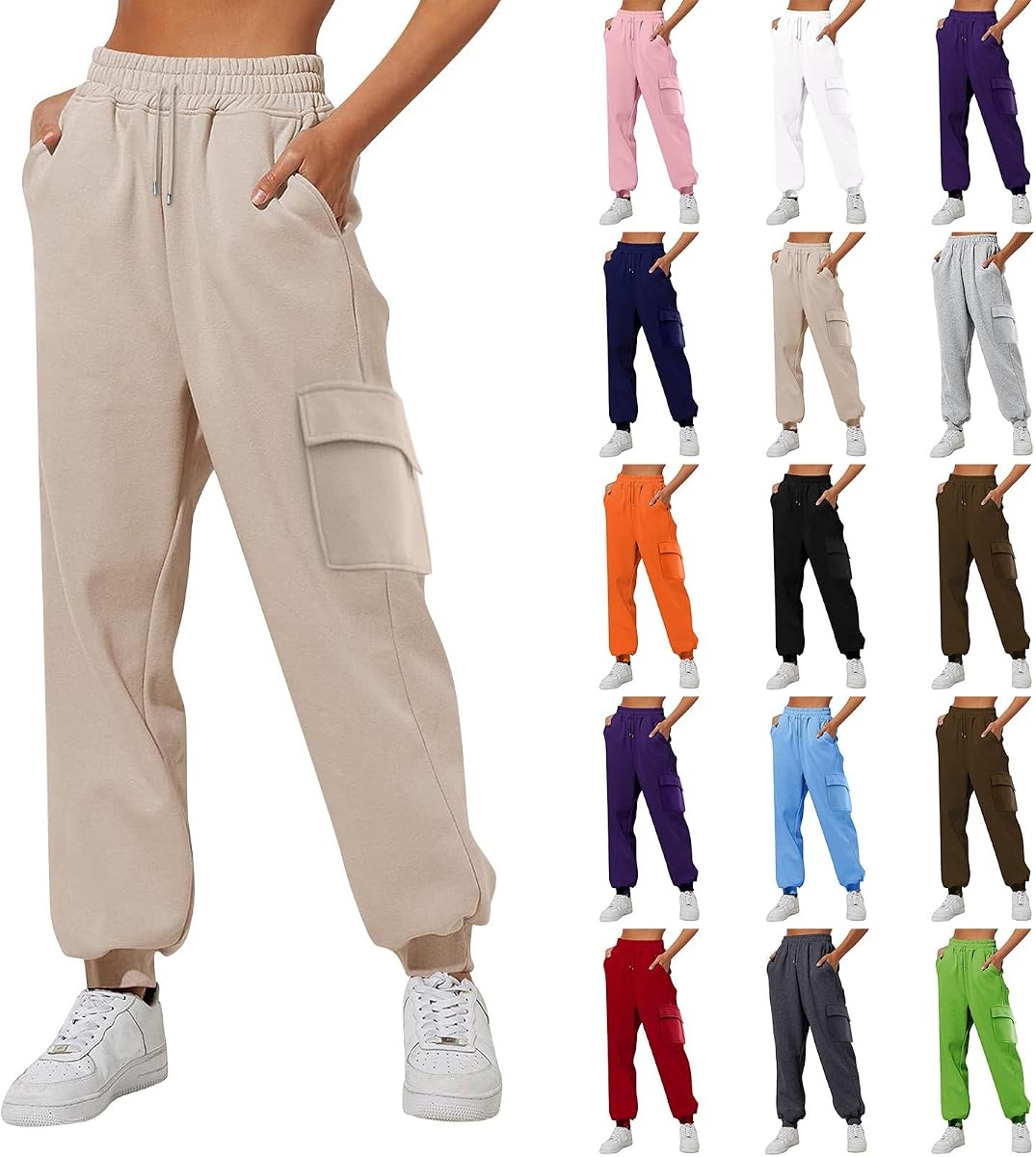 GOKKILRW Pantalones de chándal cargo para mujer 2024 Trajes de otoño Pierna recta Baggy Athletic Joggers Sólido Cordón Cinch Lounge Pantalones
