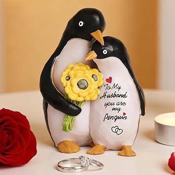Gifts for Husband Penguin Figurines with Romantic Sunflower to My Husband, Sentimental Gifts for Him Couple Statue for Birthday Valentines Day Anniversary Christmas Wedding Desk Decor