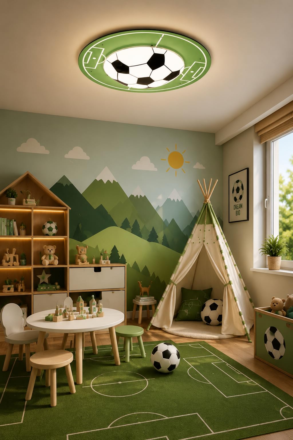 Eglo Kids Ceiling Light for Bedroom, Football Nursery Lamp, E27 Children's Room Light with Satin Glass Shade, Playroom & Toddler Room Lighting, Green & White-image-48