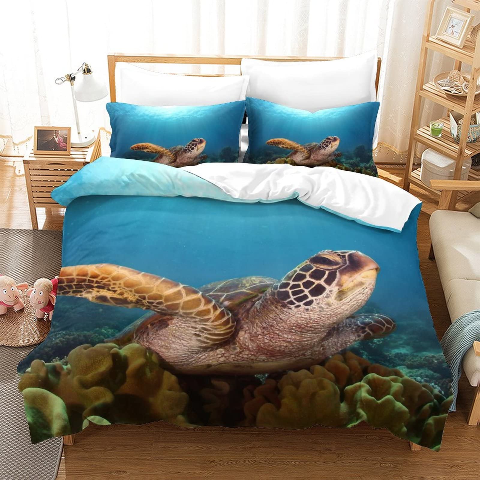 Housse de couette tortue de mer respirante et thermorégulatrice