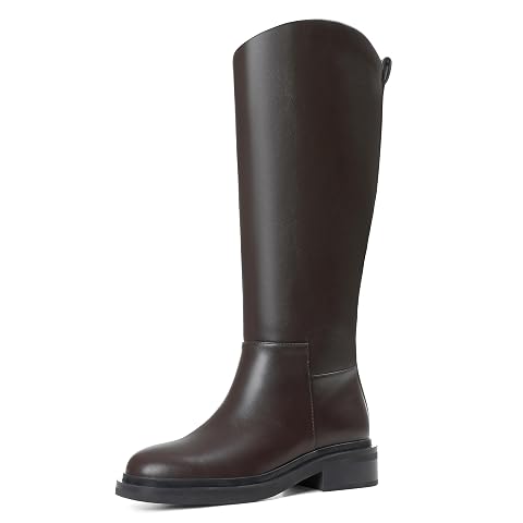 Knee High Boots for Women Round Toe Flat Low Chunky Heel Boot Side Zipper Dress Long Fashion Tall