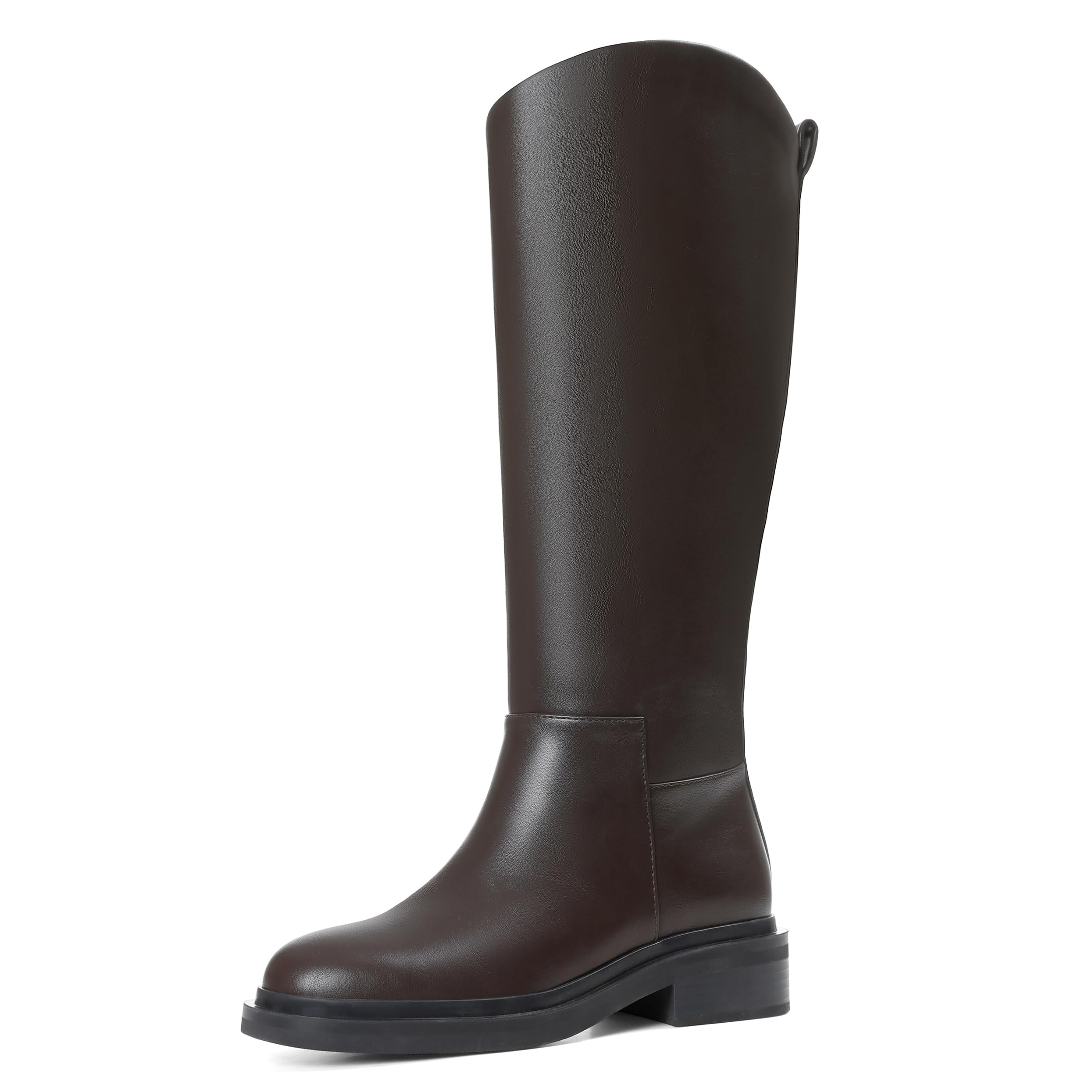 Knee High Boots for Women Round Toe Flat Low Chunky Heel Boot Side Zipper Dress Long Fashion Tall
