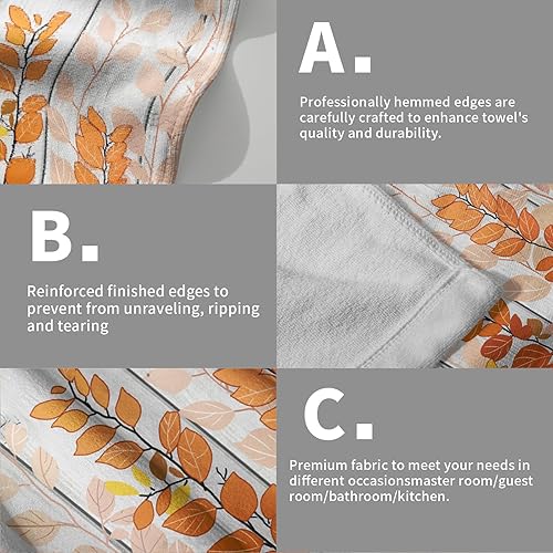 Vista 69 de Giwawa Juego de 2 toallas de mano de hojas marrones, toallas de baño bohemias suaves y delgadas, altamente absorbentes, decorativas, para cocina