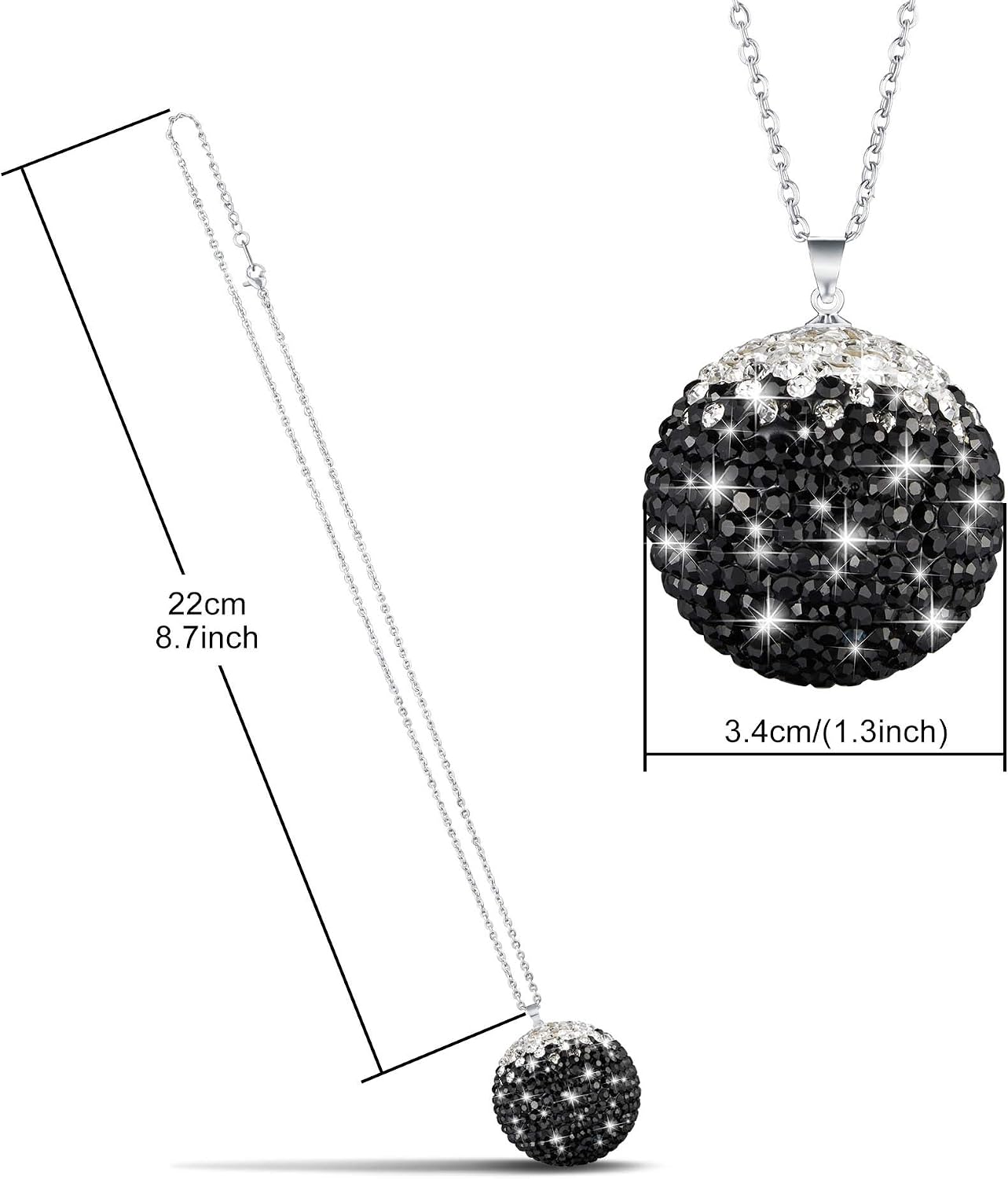 WINKA Bling Crystal Ball for Car Rear View Mirror Decoration, Rhinestone Hanging Ornament for Home Decor Charm Crystal Pendant Bling Car Accessories for Girl (Black White) image 2
