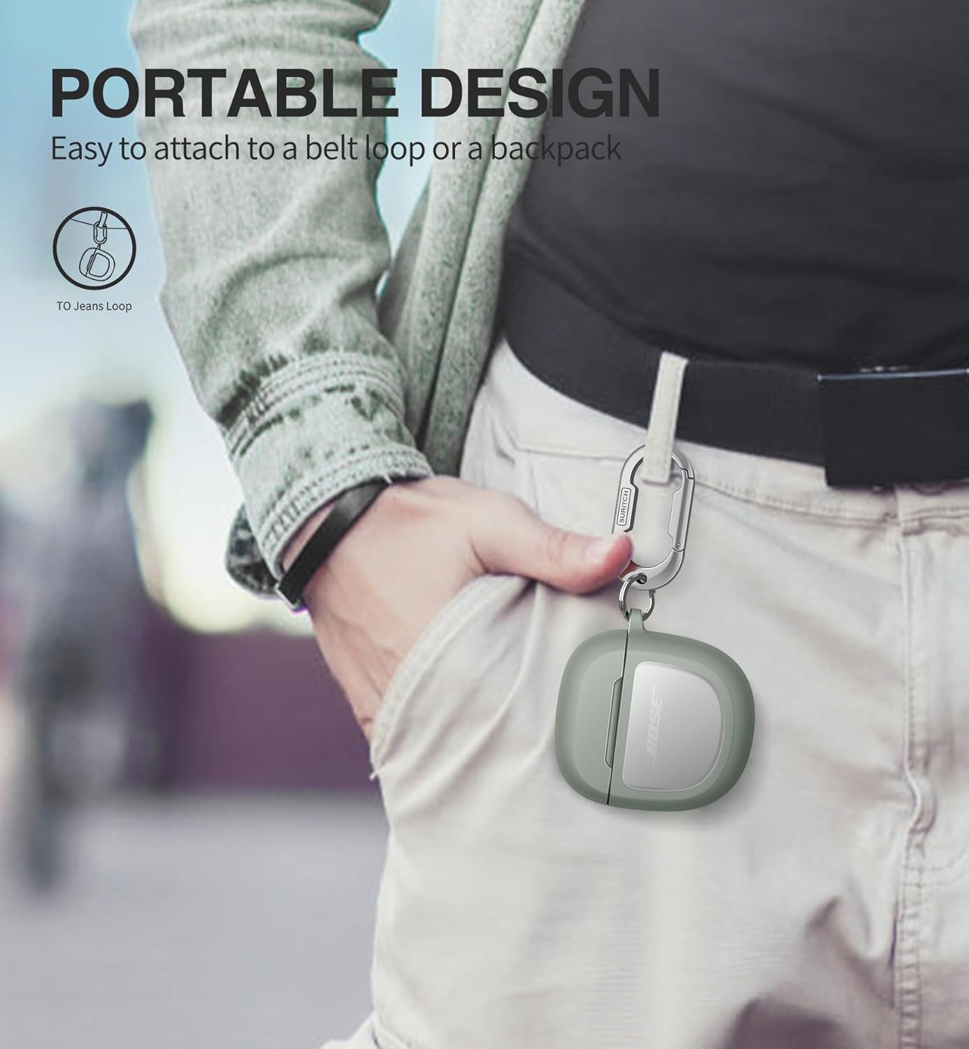 SURITCH Protective Cases for Bose QuietComfort Earbuds II 2022 / QuietComfort Ultra/Ultra Earbuds 2nd Gen, Shockproof Case Cover for Bose QC ii 2 & Ultra Case Accessories with Carabiner, Green - Image 5